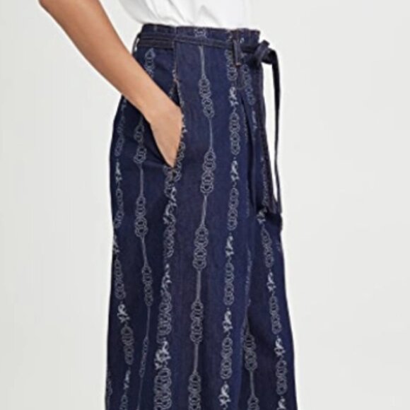 Tory Burch Gemini Jeans Jacquard Blue Denim Wide Leg Trousers 6 NWT (Orig. $355) - Picture 6 of 10